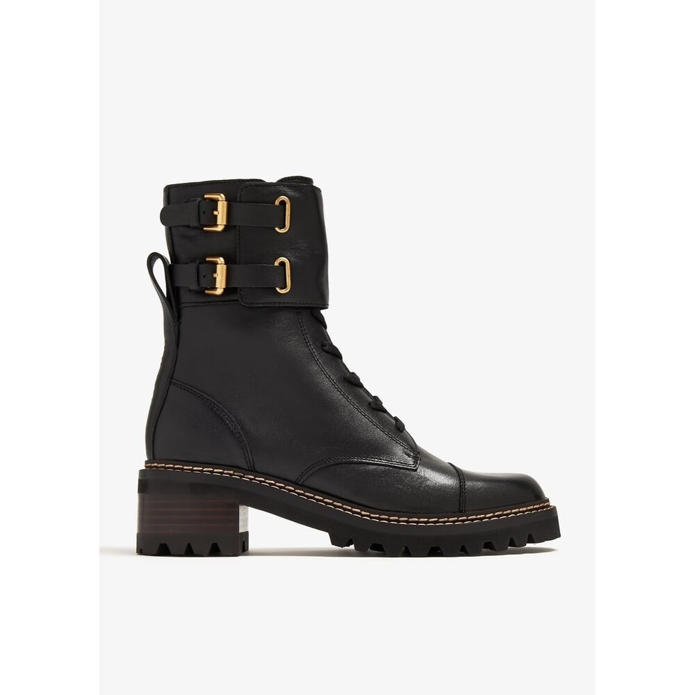 See By Chloe Mallory Combat Boots Womens 5 Black Leather Side Zip Ankle Jobb1084